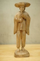 VINTAGE Art Hand Carved PERU Folk Art Figurine Man Playing Flute 7.75&quot; Tall - £24.40 GBP