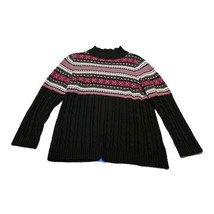 Dress Barn Turtleneck Pink Snowflake Sweater Women Plus Size 1X Black Ca... - £18.37 GBP