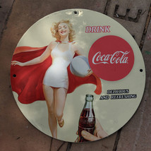 Vintage 1937 Coca-Cola Delicious And Refreshing Drink Porcelain Gas & Oil Sign - £98.29 GBP
