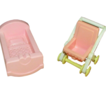 Playskool Victorian dollhouse pink baby stroller and cradle bed - £7.03 GBP