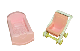 Playskool Victorian dollhouse pink baby stroller and cradle bed - £6.99 GBP