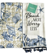 Summer Beach House Dish Towels Beach More Worry Less Set of 2 Shells Sta... - $29.37