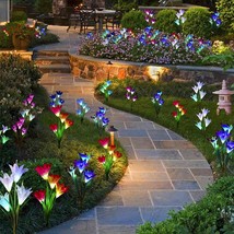 2 Pack Solar Lily Flowers Garden Lights Christmas Led Outdoor Lamp Multi-Color - £27.96 GBP