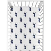 Sweet Jojo Designs Fitted Crib Sheet for Navy and White Woodland Deer Baby/Toddl - £34.32 GBP