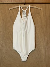 Aerie Women Medium Macrame Halter Top One Piece Swimsuit White - $30.75