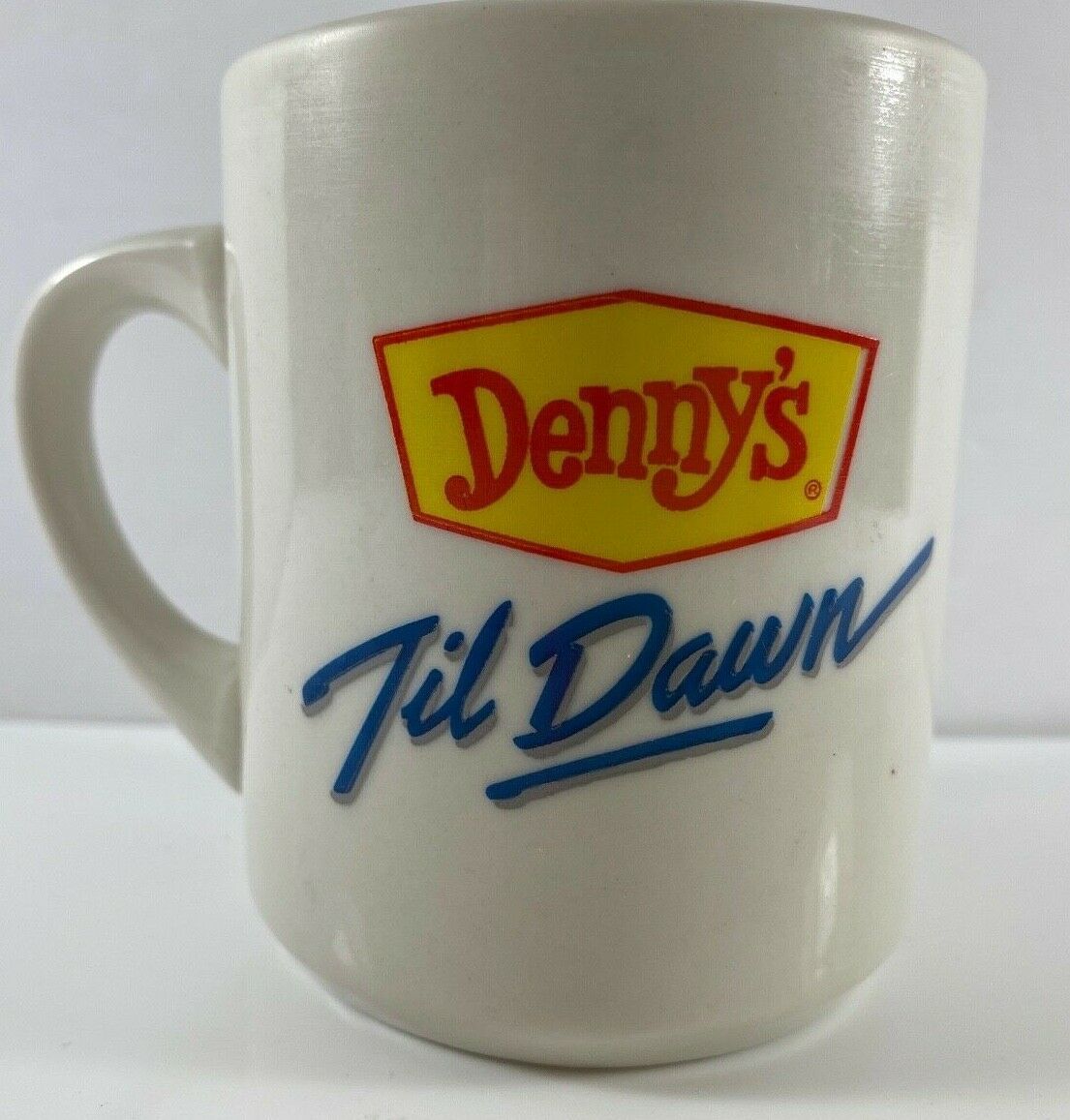 Denny's Till Dawn Coffee Mug with Smiling Moon Face Double Sided Cup Mug Vintage - $16.82