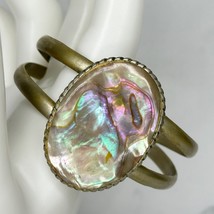 Vintage Mexico Silver Tone Chunky Abalone Shell Inlay Cuff Bracelet - £19.32 GBP