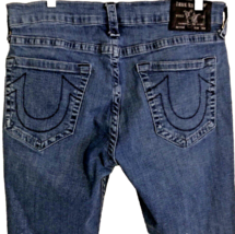 True Religion Rocco Moto Jeans Size 34 x 32 Relaxed Skinny Medium Wash Stretch - £35.45 GBP