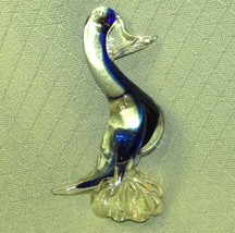 Murano Glass Duck Bird Clear &amp; Cobalt Blue Vintage Decor 11&quot; Tall Italian Art - £96.10 GBP