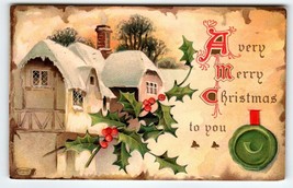 Snow Covered Village Christmas Postcard Vintage Embossed 1913 Davidson Bros - £8.37 GBP
