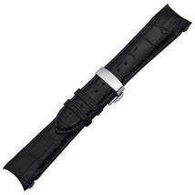 22mm Black Crocodile Grain Genuine Leather Curved Ends Watch Strap Band - £23.28 GBP