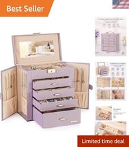 Synthetic Leather Huge Jewelry Box Mirrored Watch Organizer Necklace Rin... - $102.46