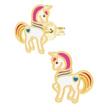 Gold Plated 925 Silver Stud Earrings with Unicorn Epoxy - £11.29 GBP