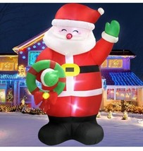 8 FT Huge Christmas Inflatables Santa Claus Holding Wreath Outdoor Decor READ⬇️ - £26.22 GBP