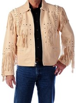Cowboy Leather Jacket,Western Men 1980&#39; Cowboy Cream Color Fringe Jackets 2019 - £122.32 GBP