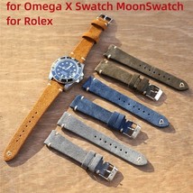 Leather Watch Strap for Omega x Swatch Speedmaster Moonswatch Watch Band 20 22mm - £15.69 GBP