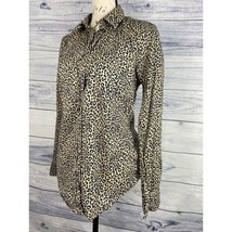 J Crew Button Front Collared Cotton Shirt Womens S Animal Print Brown Black - £8.24 GBP