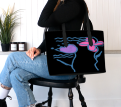 Colorful Abstract Floral Painting on Vegan Leather Tote Bag Shoulder Bag Handbag - £78.15 GBP