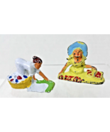 2 Vintage Cast Metal Toy&#39;s Women Doing Laundry &amp; Gardening 2 x 2 1/2 inch - $12.38
