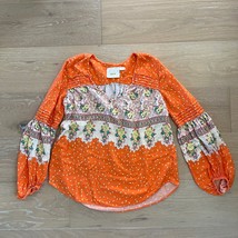 Anthropologie Maeve Boho Orange Ceresco Peasant Mixed Print Top Floral Small - $24.18