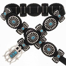 Native Navajo Old Pawn Style Tufa Cast Sterling Silver Turquoise Concho Belt USA - £2,135.88 GBP