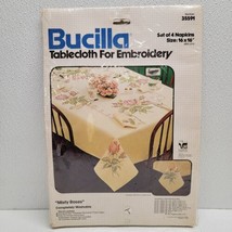 Bucilla Embroidery Kit Misty Roses Set Of 4 Cloth Napkins 16" x 16" Vintage - $49.40