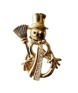 Vintage New View Snowman Brooch Pin Gold Tone Rhinestone Costume Jewelry... - $27.56 CAD