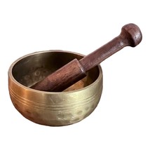 Singing Brass Bowl with Wooden Stick Handmade 4&quot; Meditation Bowl Music T... - £17.51 GBP