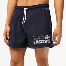 Lacoste Men&#39;s Swimming Trunks Club Lacoste Logo Quick Dry Pockets Navy Blue - £45.92 GBP
