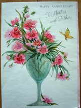 Vintage Hallmark Floral Pop Out Happy Anniversary To Mother & Father Card 1960s - $5.99