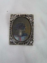 Mirrored Back Brooch Silver w/ Still Life Floral Painting Picture 1.5&quot; x 2&quot; - £4.53 GBP