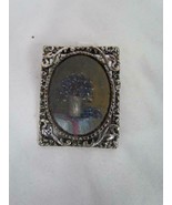 Mirrored Back Brooch Silver w/ Still Life Floral Painting Picture 1.5&quot; x 2&quot; - $108.14 MXN