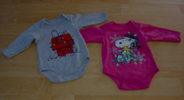 2 PEANUTS/OKIE Dokie Ls Body SUITS-NEW BORN-NWOT-GRAY/HOT PINK-COTTON/POLYESTER - £7.41 GBP
