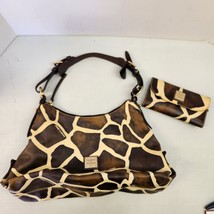 Dooney &amp; Bourke Authentic Leather Giraffe Print Hobo Shoulder Bag w/ wallet Read - £57.99 GBP