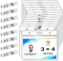 Clear Plastic Name Tag Holder and Metal Badge Clips 50 Pack Horizontal L... - $24.81
