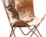 Home Décor Genuine Goat Leather Butterfly Arm Chair With Black/Brown Whi... - $168.99