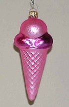 Vintage Glass Christmas Ornament Pink Ice Cream Cone Nos - £11.71 GBP