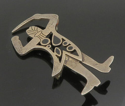 MEXICO 925 Silver - Vintage Black Onyx Cut Out Tribal Man Brooch Pin - BP9531 - £94.57 GBP