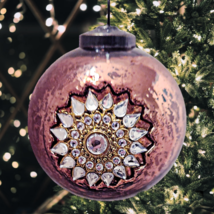 Vintage Copper Brown Kugel Mercury Glass Ornament with Rhinestone Starburst Trim - £31.84 GBP