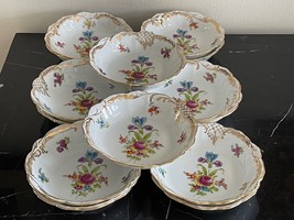Antique Dresden Porcelain Hand Painted Fruit Dessert Bowls Set of 14 - $272.25