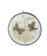 Vtg 50s Leaded Milk Glass Hand Painted Butterfly Floral Window Suncatche... - $74.20