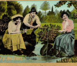 Women Fishing 1910 Postcard Vintage Humor Just A Few Lines - £8.20 GBP