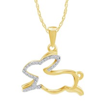 14K Yellow Gold Plated Silver 0.05Ct Moissanite Running Rabbit Pendant Necklace - £60.52 GBP