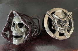 Lot of 2 Skull Metal Belt Buckles - Great American 1996 Reaper - £23.91 GBP