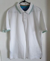 Robert Graham Polo Shirt Short Sleeve White Scroll Embellished Hem Size Large - £27.42 GBP