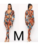 Two PC Set Matching Wavy Print Front Tie Crop Top and Tie Side Bottoms~ ... - £34.56 GBP