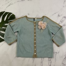 PowWow Womens Vintage Y2k Cardigan Sweater Size M Blue Gold Floral Silk - $29.69