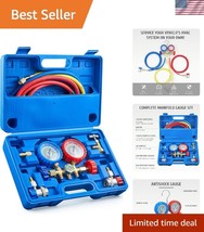 Durable Hybrid Antishock AC Gauge Set with Color-Coded Hoses &amp; Adapters - $67.49