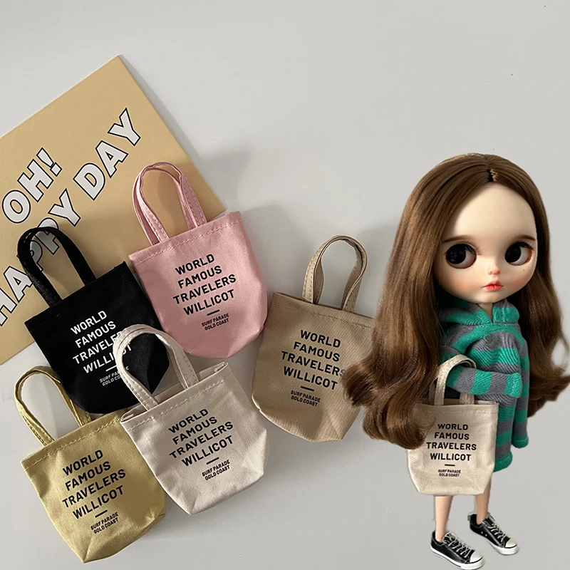 DLBell 1pcs Blythe Doll Canvas Tote Bags Mini Handbag Letter Print Shoulder Bags - £7.26 GBP+