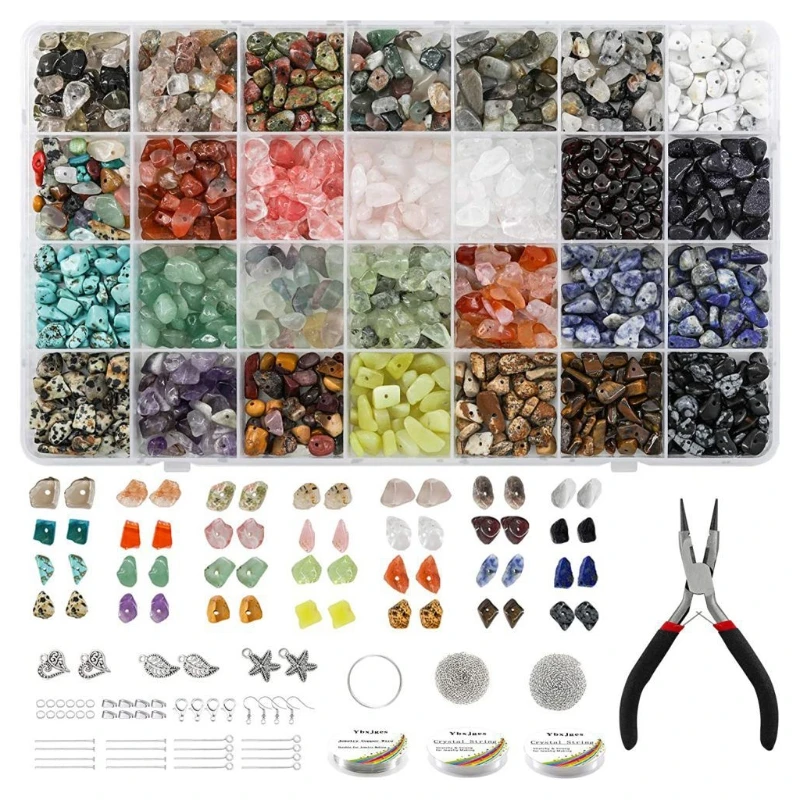 1 Set Natural Irregular Gemstones Beads Kit with Jump Rings Ear Hooks Pliers Lob - £42.60 GBP